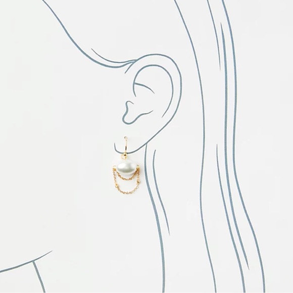 NWT Loft Freshwater Pearl Chain Drop Earrings - Picture 2 of 3